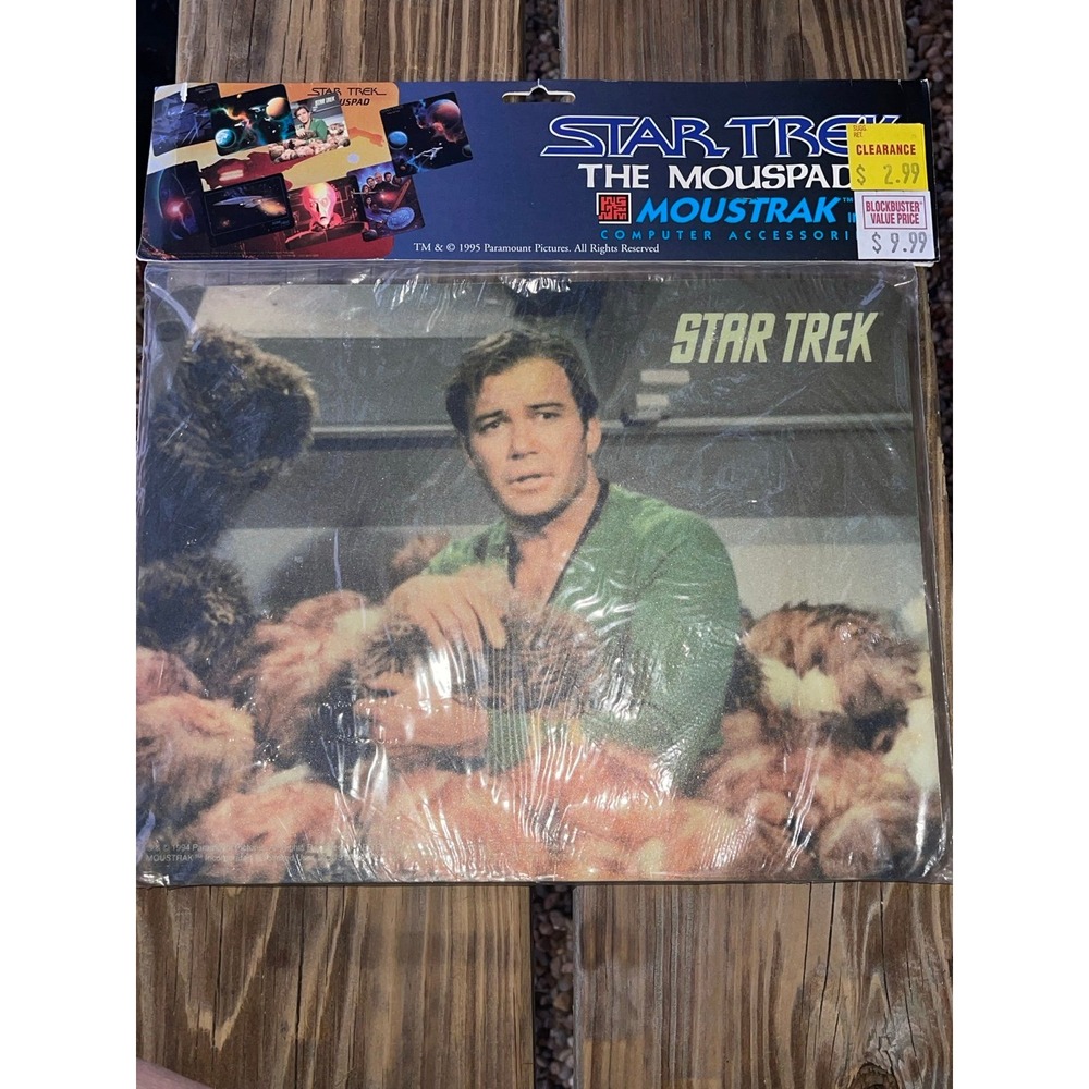 Vintage Star Trek Mouse Pad by Moustrak Captain Kirk and Tribbles New in Package